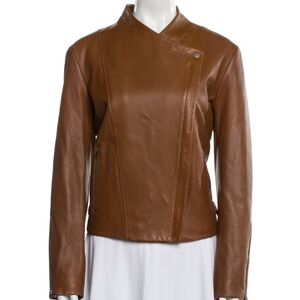 Theory Camel Brown Leather Jacket Sz Large